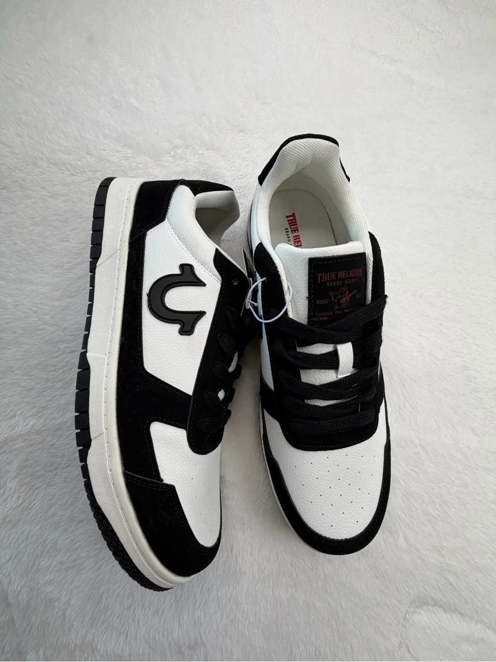 True Religion Men's Black and White Low-Top Sneakers with Contrast Details